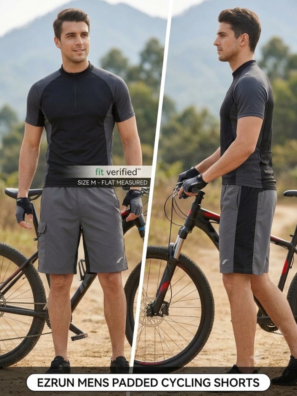 EZRUN Gray Black Padded Athletic Mountain Bike Cycling Shorts Men's Size Medium